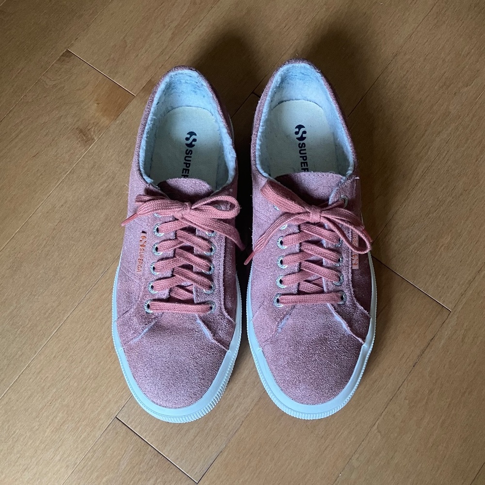 Superga 2750 Pink Suede Shearling-Lined Shoes - Size 9